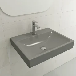 BOCCHI Scala 24" Rectangle Wallmount Fireclay Bathroom Sink, Matte Gray, Single Faucet Hole, 1077-006-0126