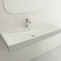 BOCCHI Scala 40" Rectangle Wallmount Fireclay Bathroom Sink, Matte White, Single Faucet Hole, 1079-002-0126