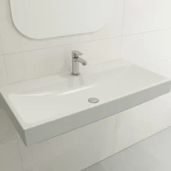 BOCCHI Scala 40" Rectangle Wallmount Fireclay Bathroom Sink, Matte White, Single Faucet Hole, 1079-002-0126