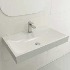 BOCCHI Scala 32" Rectangle Wallmount Fireclay Bathroom Sink, Matte White, Single Faucet Hole, 1078-002-0126