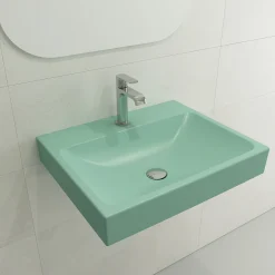 BOCCHI Scala 24" Rectangle Wallmount Fireclay Bathroom Sink, Matte Mint Green, Single Faucet Hole, 1077-033-0126