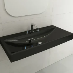 BOCCHI Scala 40" Rectangle Wallmount Fireclay Bathroom Sink, Black, 3 Faucet Hole, 1079-005-0127