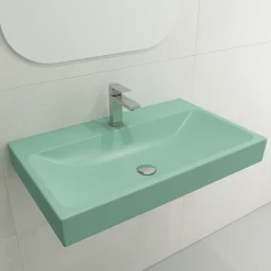BOCCHI Scala 32" Rectangle Wallmount Fireclay Bathroom Sink, Matte Mint Green, Single Faucet Hole, 1078-033-0126