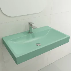 BOCCHI Scala 32" Rectangle Wallmount Fireclay Bathroom Sink, Matte Mint Green, Single Faucet Hole, 1078-033-0126