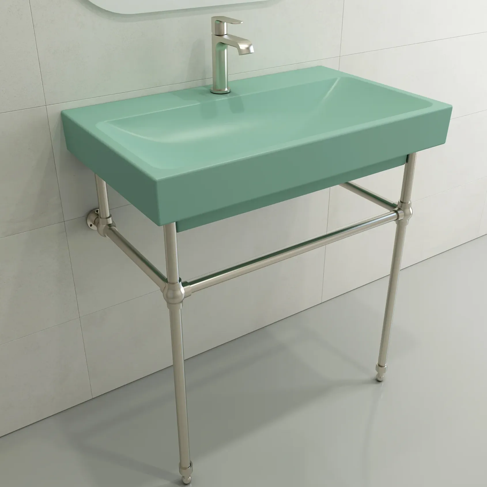 BOCCHI Scala 32" Rectangle Wallmount Fireclay Bathroom Sink, Matte Mint Green, Single Faucet Hole, 1078-033-0126