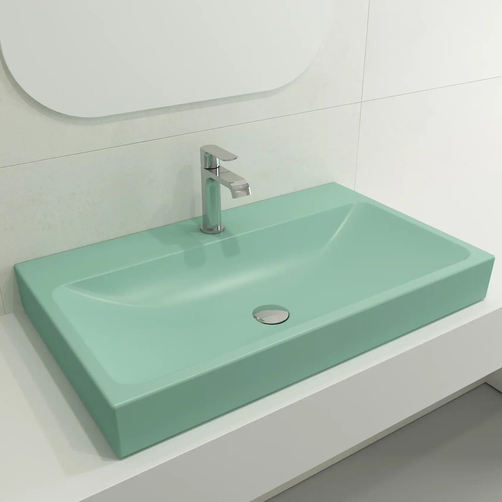 BOCCHI Scala 32" Rectangle Wallmount Fireclay Bathroom Sink, Matte Mint Green, Single Faucet Hole, 1078-033-0126