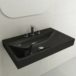 BOCCHI Scala 32" Rectangle Wallmount Fireclay Bathroom Sink, Black, 3 Faucet Hole, 1078-005-0127