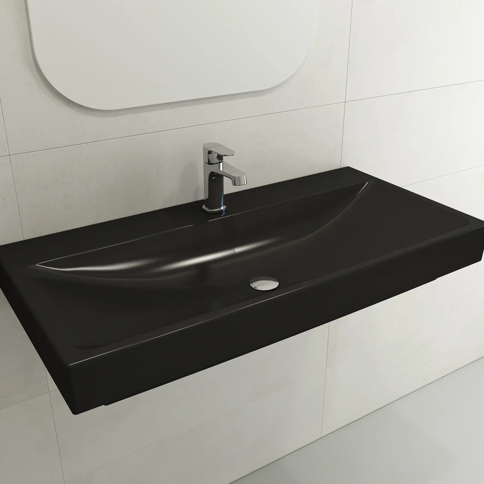 BOCCHI Scala 40" Rectangle Wallmount Fireclay Bathroom Sink, Matte Black, Single Faucet Hole, 1079-004-0126