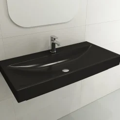 BOCCHI Scala 40" Rectangle Wallmount Fireclay Bathroom Sink, Matte Black, Single Faucet Hole, 1079-004-0126