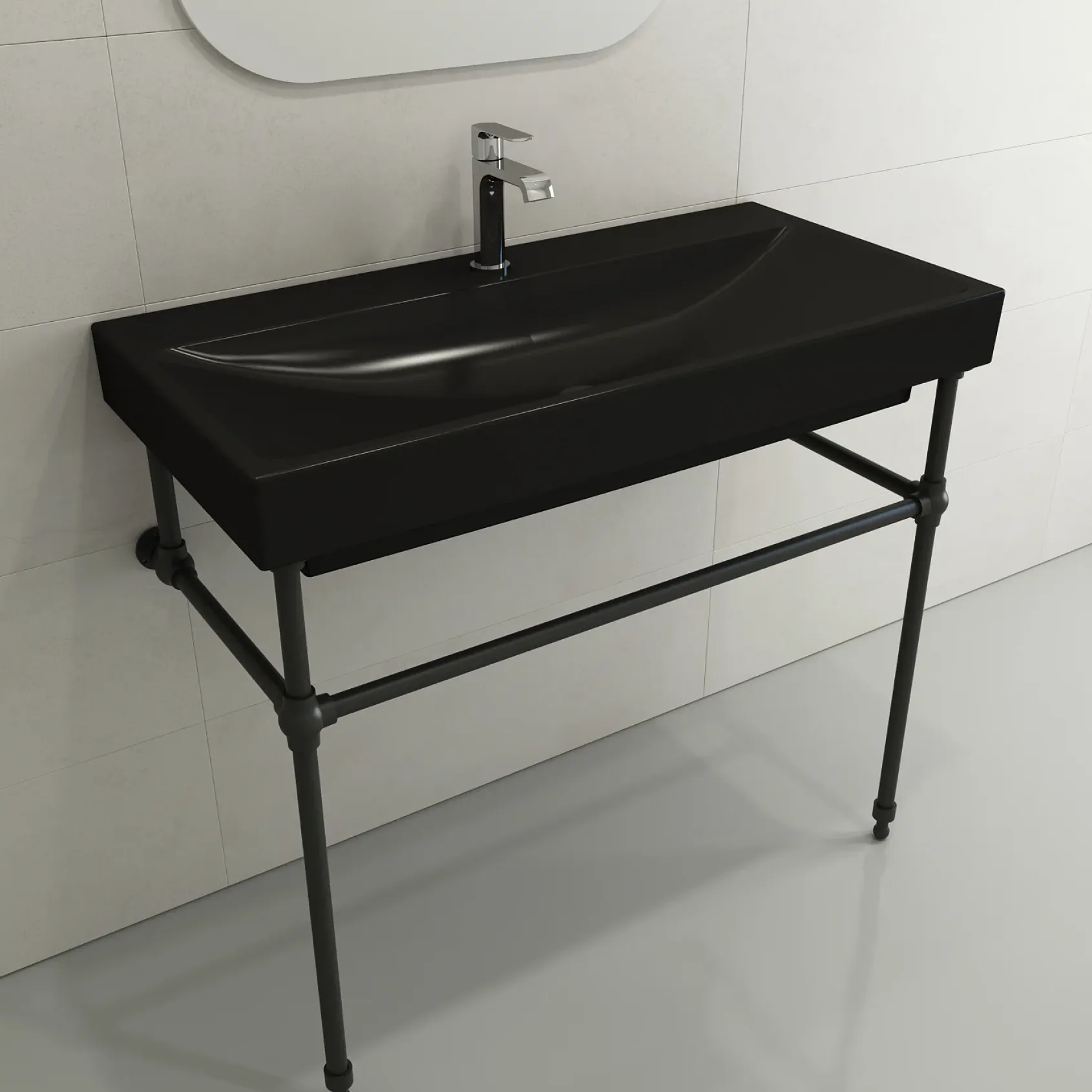 BOCCHI Scala 40" Rectangle Wallmount Fireclay Bathroom Sink, Matte Black, Single Faucet Hole, 1079-004-0126