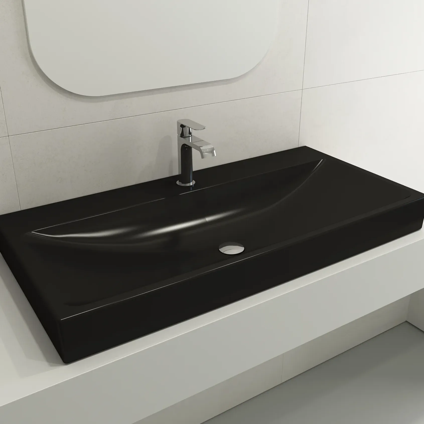 BOCCHI Scala 40" Rectangle Wallmount Fireclay Bathroom Sink, Matte Black, Single Faucet Hole, 1079-004-0126