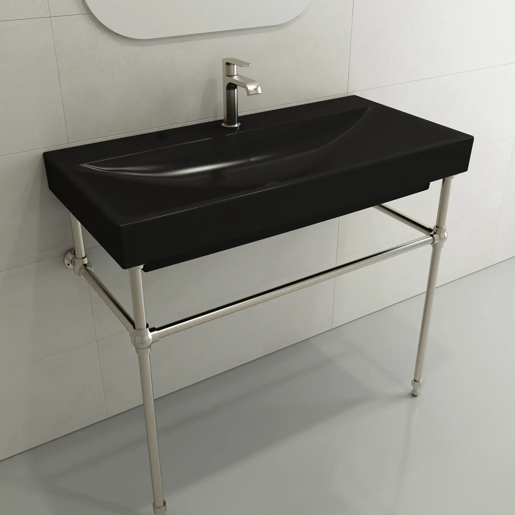 BOCCHI Scala 40" Rectangle Wallmount Fireclay Bathroom Sink, Matte Black, Single Faucet Hole, 1079-004-0126