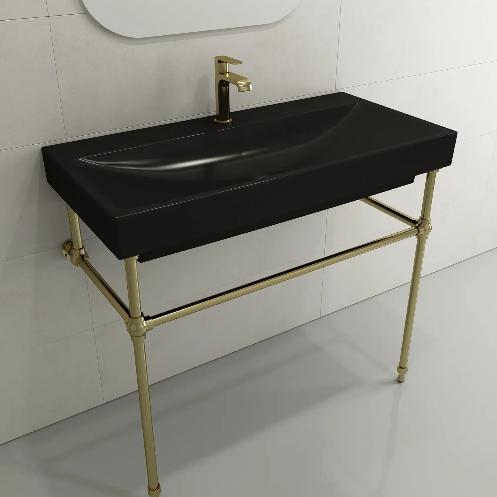 BOCCHI Scala 40" Rectangle Wallmount Fireclay Bathroom Sink, Matte Black, Single Faucet Hole, 1079-004-0126