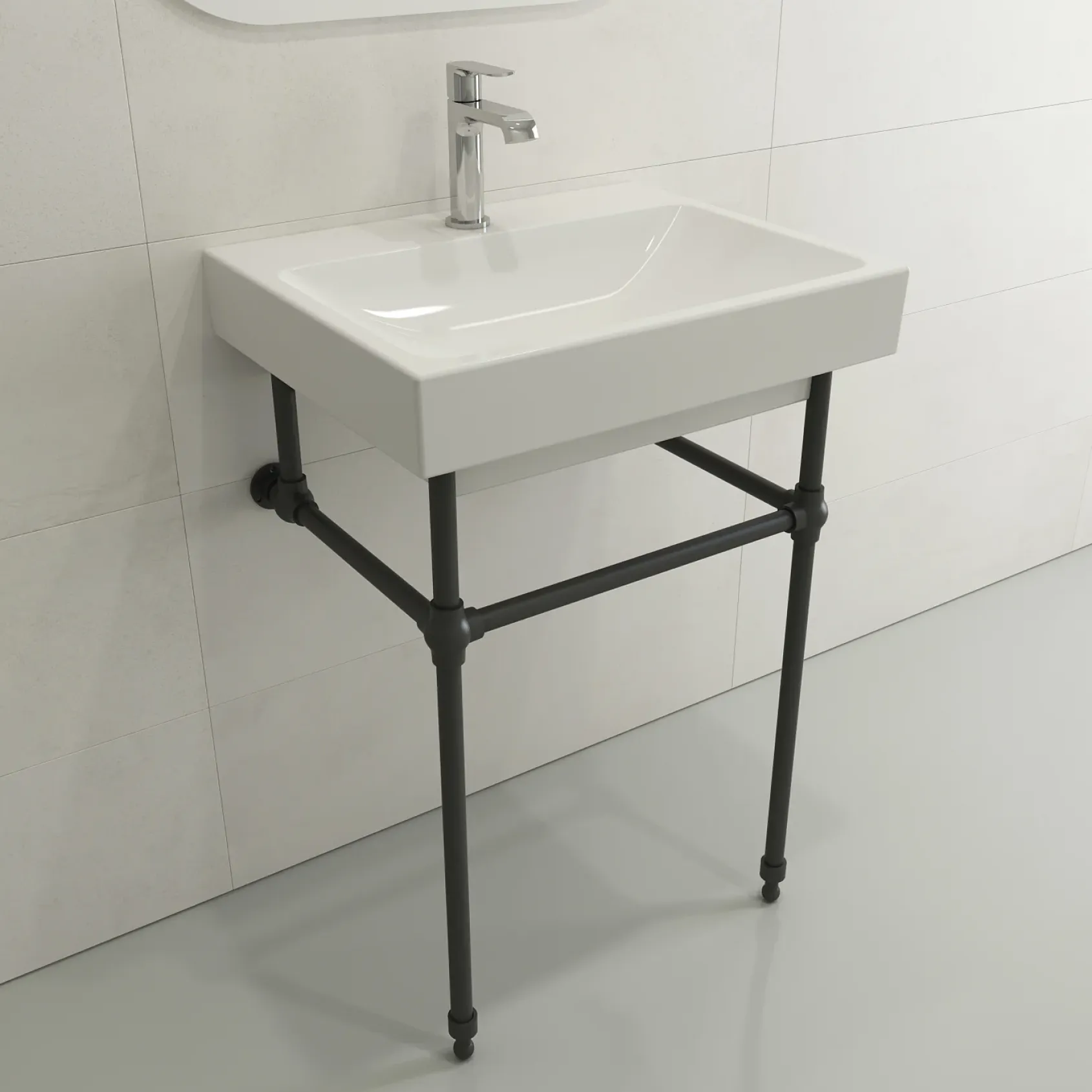 BOCCHI Scala 24" Rectangle Wallmount Fireclay Bathroom Sink, White, Single Faucet Hole, 1077-001-0126