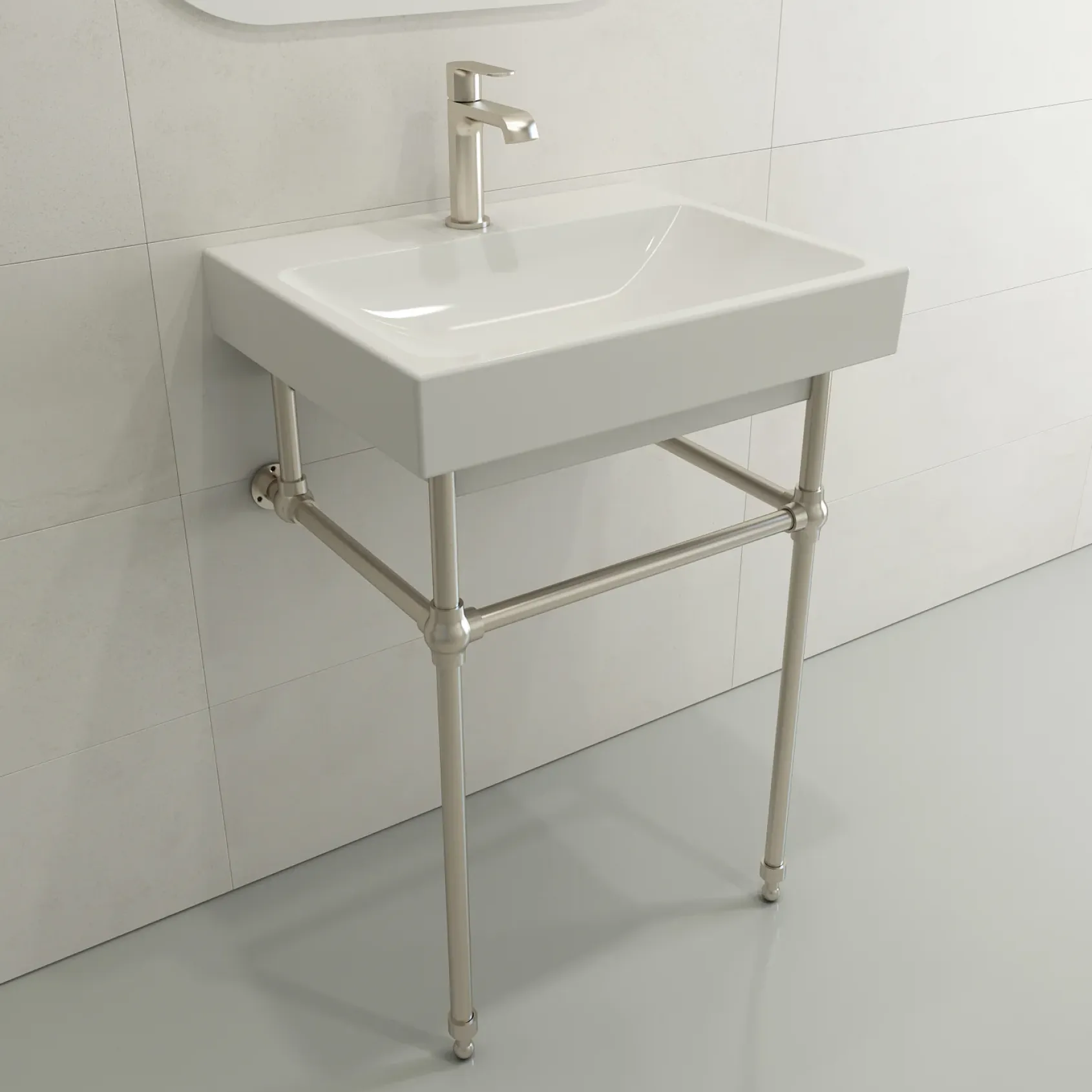 BOCCHI Scala 24" Rectangle Wallmount Fireclay Bathroom Sink, White, Single Faucet Hole, 1077-001-0126