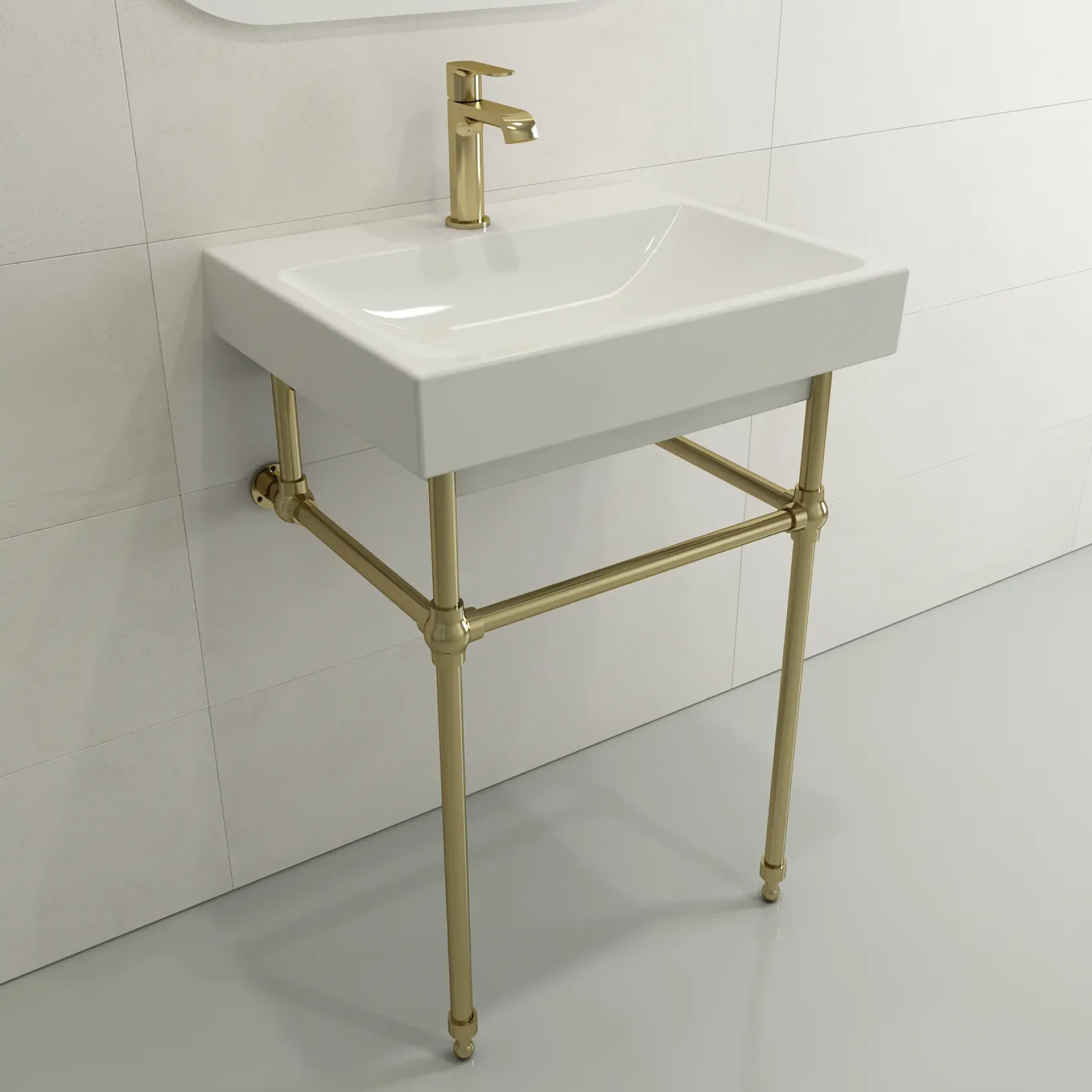 BOCCHI Scala 24" Rectangle Wallmount Fireclay Bathroom Sink, White, Single Faucet Hole, 1077-001-0126
