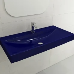 BOCCHI Scala 40" Rectangle Wallmount Fireclay Bathroom Sink, Sapphire Blue, Single Faucet Hole, 1079-010-0126
