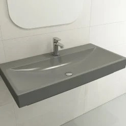 BOCCHI Scala 40" Rectangle Wallmount Fireclay Bathroom Sink, Matte Gray, Single Faucet Hole, 1079-006-0126
