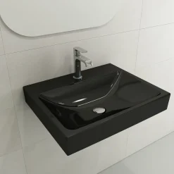BOCCHI Scala 24" Rectangle Wallmount Fireclay Bathroom Sink, Black, Single Faucet Hole, 1077-005-0126
