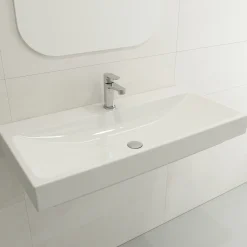 BOCCHI Scala 40" Rectangle Wallmount Fireclay Bathroom Sink, White, Single Faucet Hole, 1079-001-0126