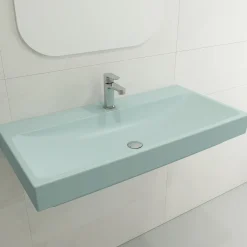 BOCCHI Scala 40" Rectangle Wallmount Fireclay Bathroom Sink, Matte Ice Blue, Single Faucet Hole, 1079-029-0126