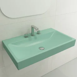 BOCCHI Scala 32" Rectangle Wallmount Fireclay Bathroom Sink, Matte Mint Green, 3 Faucet Hole, 1078-033-0127