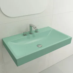 BOCCHI Scala 32" Rectangle Wallmount Fireclay Bathroom Sink, Matte Mint Green, 3 Faucet Hole, 1078-033-0127