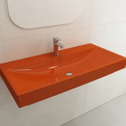 BOCCHI Scala 40" Rectangle Wallmount Fireclay Bathroom Sink, Orange, Single Faucet Hole, 1079-012-0126