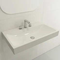 BOCCHI Scala 32" Rectangle Wallmount Fireclay Bathroom Sink, Biscuit, 3 Faucet Hole, 1078-014-0127