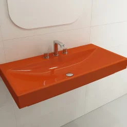 BOCCHI Scala 40" Rectangle Wallmount Fireclay Bathroom Sink, Orange, 3 Faucet Hole, 1079-012-0127