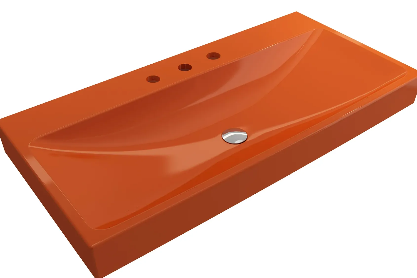 BOCCHI Scala 40" Rectangle Wallmount Fireclay Bathroom Sink, Orange, 3 Faucet Hole, 1079-012-0127