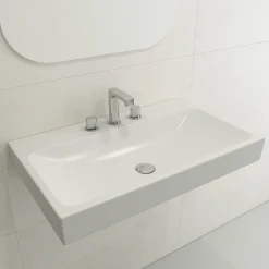BOCCHI Scala 32" Rectangle Wallmount Fireclay Bathroom Sink, Matte White, 3 Faucet Hole, 1078-002-0127