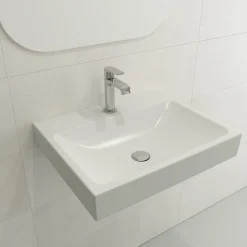 BOCCHI Scala 24" Rectangle Wallmount Fireclay Bathroom Sink, Matte White, Single Faucet Hole, 1077-002-0126