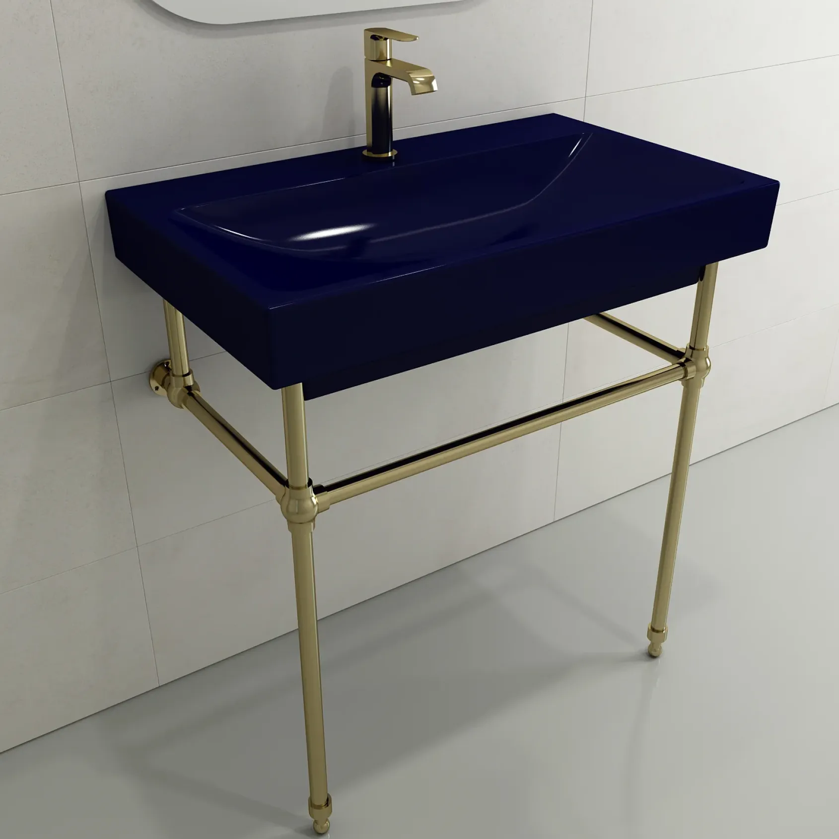 BOCCHI Scala 32" Rectangle Wallmount Fireclay Bathroom Sink, Sapphire Blue, Single Faucet Hole, 1078-010-0126