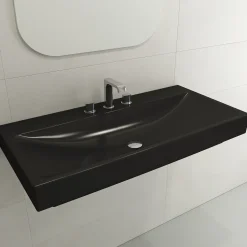 BOCCHI Scala 40" Rectangle Wallmount Fireclay Bathroom Sink, Matte Black, 3 Faucet Hole, 1079-004-0127