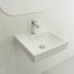 BOCCHI Scala 19" Square Wallmount Fireclay Bathroom Sink, White, Single Faucet Hole, 1076-001-0126