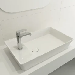 BOCCHI Sottile 24" Rectangle Vessel Fireclay Bathroom Sink, White, Single Faucet Hole, 1479-001-0126