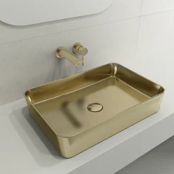 BOCCHI Sottile 22" Rectangle Vessel Fireclay Bathroom Sink, Matte Gold, 1476-403-0125