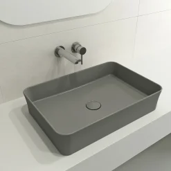 BOCCHI Sottile 22" Rectangle Vessel Fireclay Bathroom Sink, Matte Gray, 1476-006-0125