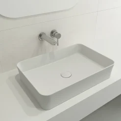 BOCCHI Sottile 22" Rectangle Vessel Fireclay Bathroom Sink, Matte White, 1476-002-0125
