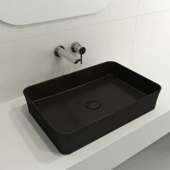 BOCCHI Sottile 22" Rectangle Vessel Fireclay Bathroom Sink, Matte Black, 1476-004-0125