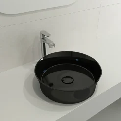 BOCCHI Sottile 15" Round Vessel Fireclay Bathroom Sink, Black, 1478-005-0125