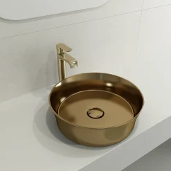 BOCCHI Sottile 15" Round Vessel Fireclay Bathroom Sink, Matte Gold, 1478-403-0125