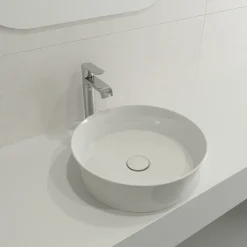 BOCCHI Sottile 15" Round Vessel Fireclay Bathroom Sink, White, 1478-001-0125