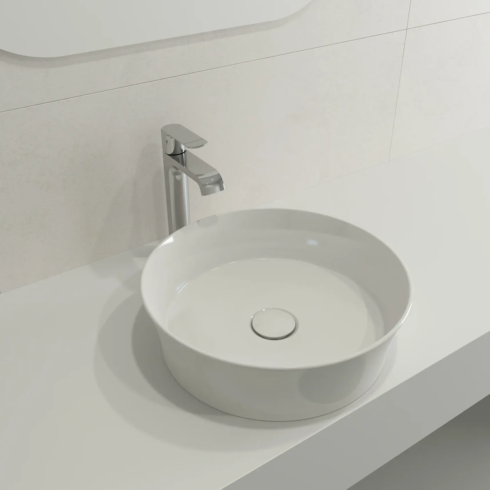 BOCCHI Sottile 15" Round Vessel Fireclay Bathroom Sink, White, 1478-001-0125