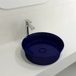 BOCCHI Sottile 15" Round Vessel Fireclay Bathroom Sink, Sapphire Blue, 1478-010-0125
