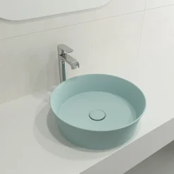 BOCCHI Sottile 15" Round Vessel Fireclay Bathroom Sink, Matte Ice Blue, 1478-029-0125