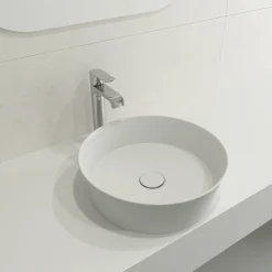 BOCCHI Sottile 15" Round Vessel Fireclay Bathroom Sink, Matte White, 1478-002-0125