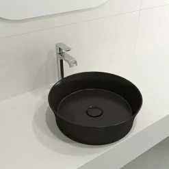 BOCCHI Sottile 15" Round Vessel Fireclay Bathroom Sink, Matte Black, 1478-004-0125
