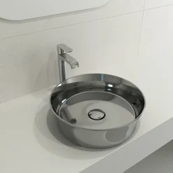 BOCCHI Sottile 15" Round Vessel Fireclay Bathroom Sink, Platinum, 1478-401-0125